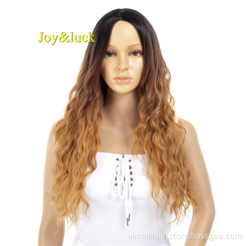 Women's 22inch Black Ombre Brown Wholesale Hair Wig For Women Daily or Cosplay Party Long Natural Curly Synthetic Hair Wigs